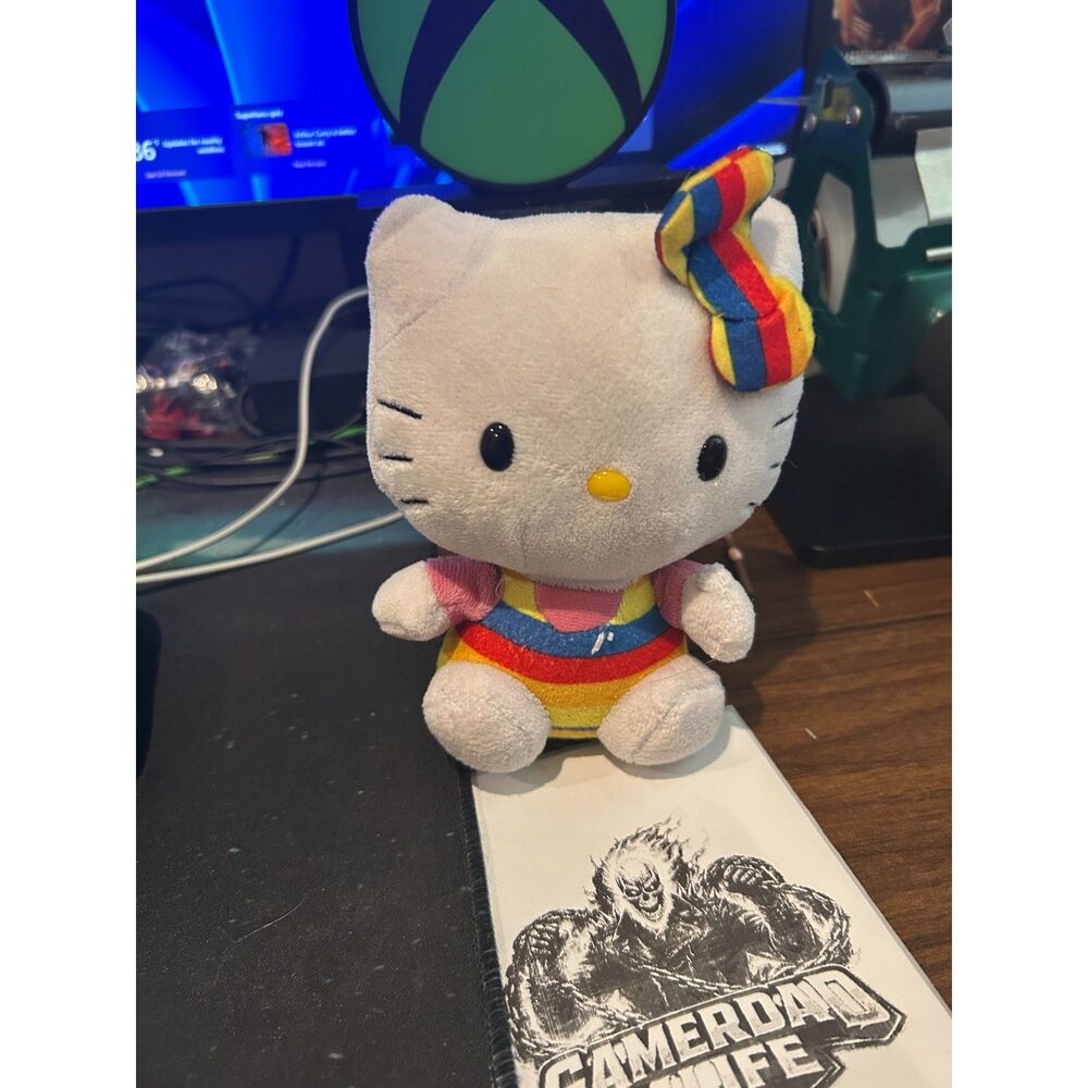 Ty Beanie Baby Hello Kitty Rainbow Striped Dress Bow Sanrio 6" Plush # 40893